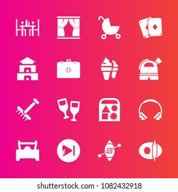 Premium set with fill vector icons. Such as car, pagoda, stroller, drink, red, gardening, pram, ball, raking, sound, baby, asia, video, curtain, poker, kitchen, restaurant, game, sailboat, child, home