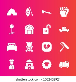 Premium set with fill vector icons. Such as roll, fluffy, bear, kayak, tool, clothes, broken, shirt, kayaking, adventure, finger, hand, teddy, love, clothing, temple, outdoor, shipping, drop, pin, car