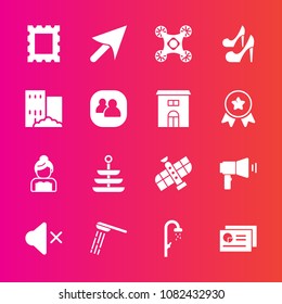 Premium set with fill vector icons. Such as bath, web, sign, frame, shower, sound, estate, wedding, station, dinner, volume, girl, report, camera, orbit, water, control, groom, space, plate, drone