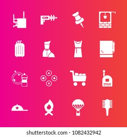 Premium set with fill vector icons. Such as care, beauty, sign, extreme, young, hair, work, fun, clothing, broom, parachuting, brush, business, comb, cleaner, desk, pin, map, parachute, jump, sky, hat