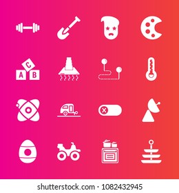 Premium set with fill vector icons. Such as dinner, energy, plate, hipster, dirt, trailer, retro, travel, bike, astronomy, graphic, fitness, extreme, antenna, holiday, fashion, radio, spring, quad