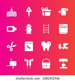 Premium set with fill vector icons. Such as gift, audio, communication, religion, hydrant, concrete, fashion, sign, book, white, tool, machine, coffee, chat, dental, equipment, health, cut, religious