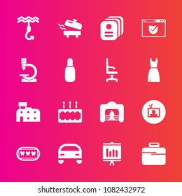 Premium set with fill vector icons. Such as annual, vehicle, dental, healthy, id, business, architecture, check, car, pie, identity, website, hook, water, television, tv, home, warm, briefcase, fire