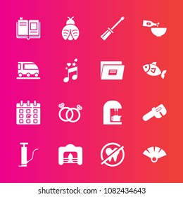 Premium set with fill vector icons. Such as diamond, dental, book, screwdriver, traditional, fan, coffee, japanese, library, hammer, construction, calendar, butterfly, bug, literature, home, textbook