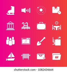 Premium set with fill vector icons. Such as boat, volume, space, shirt, bowling, sound, desk, construction, system, sale, hot, paper, ship, ball, online, cone, tool, equipment, sign, table, home, toy