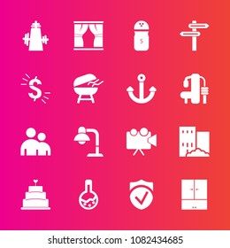 Premium set with fill vector icons. Such as object, security, dessert, screen, projection, laboratory, lamp, kitchen, person, projector, house, medicine, building, real, spice, cooking, bbq, tool, pie
