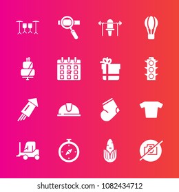 Premium set with fill vector icons. Such as safety, socks, fashion, holiday, festival, no, healthy, camera, food, fresh, event, laptop, construction, picture, balloon, transport, compass, weight, corn