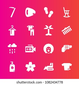 Premium set with fill vector icons. Such as kid, bulldozer, industry, clothing, rainy, wrench, spring, spanner, shirt, happy, sakura, clothes, music, soap, fun, tool, gun, video, cherry, holiday, film