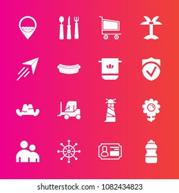 Premium set with fill vector icons. Such as man, human, water, kitchen, knife, car, cart, cargo, flower, spring, truck, light, cap, lighthouse, delivery, headwear, helm, rudder, id, sea, transport