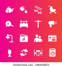 Premium set with fill vector icons. Such as table, document, human, kitchen, decoration, tourism, baby, furniture, lamp, drink, bar, menu, cooking, stroller, immigration, travel, file, alcohol, man