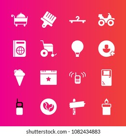 Premium set with fill vector icons. Such as phone, flame, passport, way, restaurant, decoration, document, business, telephone, sweet, direction, celebration, call, travel, ringing, cream, bed, food