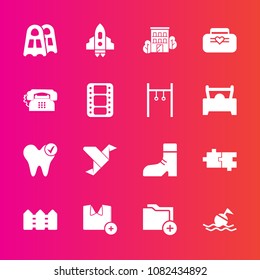 Premium set with fill vector icons. Such as lifebuoy, house, style, building, communication, origami, file, creative, footwear, object, business, safety, foot, puzzle, life, dentist, technology, help