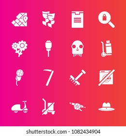 Premium set with fill vector icons. Such as military, west, sign, shipping, mic, raking, wash, ride, blossom, hammer, cowboy, scale, nature, audio, cycle, music, weapon, spanner, karaoke, equipment