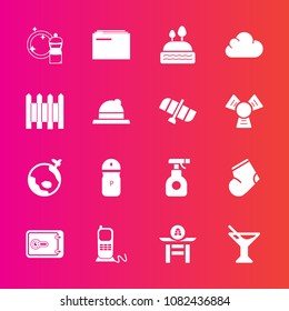 Premium set with fill vector icons. Such as drum, drink, dessert, travel, phone, money, clothes, japan, communication, bank, warm, cleaner, finance, sprayer, broom, japanese, spice, fashion, safe