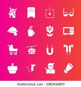 Premium set with fill vector icons. Such as doughnut, japan, baby, flower, electricity, floral, child, magnetic, train, energy, download, web, dentist, power, dentistry, weapon, double, bed, dessert