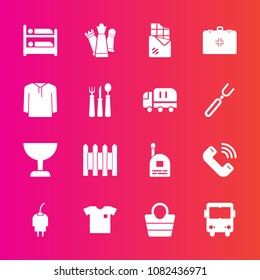 Premium set with fill vector icons. Such as white, object, dessert, leather, fence, bus, transportation, call, hotel, energy, barrier, bag, sign, phone, food, charger, chocolate, game, sweet, strategy