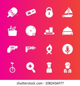 Premium set with fill vector icons. Such as dessert, bike, flame, bonfire, boy, food, record, pistol, cream, security, man, campfire, handgun, sign, boat, hot, toy, ice, file, air, firearm, war, ship