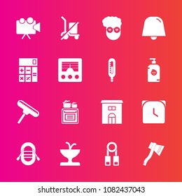 Premium set with fill vector icons. Such as art, food, travel, axe, shopping, equipment, hipster, hour, paint, sailboat, scale, fountain, water, projection, tool, kitchen, estate, oven, presentation