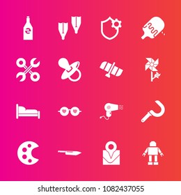 Premium set with fill vector icons. Such as flipper, bedroom, agriculture, summer, bottle, sunglasses, home, furniture, hairdryer, technology, kitchen, drink, sport, bed, palette, knife, sea, repair