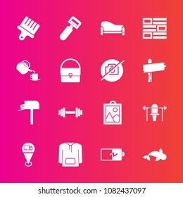 Premium set with fill vector icons. Such as vegetable, couch, news, location, cup, food, drawing, message, paint, interior, newspaper, map, sport, image, fish, peeler, battery, potato, equipment, sea