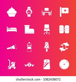 Premium set with fill vector icons. Such as seafood, fruit, broom, watch, disk, flight, cd, shine, seasoning, office, food, time, cake, equipment, cleaner, send, dessert, shipping, light, table, lamp