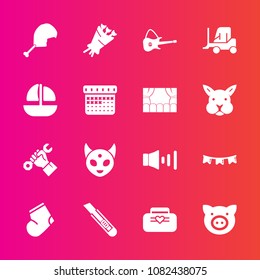 Premium set with fill vector icons. Such as white, flower, beautiful, monster, blossom, swine, sound, builder, object, leather, background, meat, flag, bag, winter, celebration, industry, bird, helmet