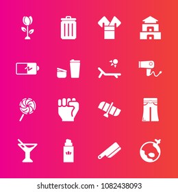 Premium set with fill vector icons. Such as sweet, space, candy, blossom, airplane, flight, can, kitchen, woman, people, lollipop, flower, recycling, travel, juice, drink, female, food, perfume, fork