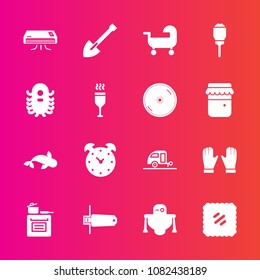 Premium set with fill vector icons. Such as air, flash, oven, tool, sea, lamp, alarm, stamp, technology, kitchen, white, time, memory, equipment, travel, clock, food, carriage, glove, trailer, baby