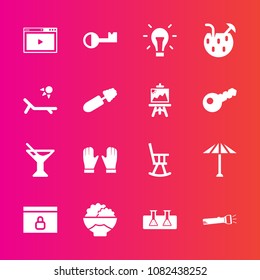 Premium set with fill vector icons. Such as lock, test, japanese, flashlight, electricity, sunny, artist, key, rice, light, fashion, bulb, science, office, chair, brush, drawing, mascara, art, juice