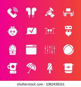 Premium set with fill vector icons. Such as call, protection, foreman, button, cooking, phone, industry, web, french, food, fruit, snack, table, cloth, mixer, soft, browser, child, ball, helmet, work