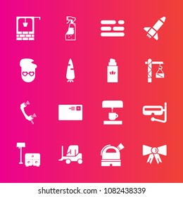 Premium set with fill vector icons. Such as sea, telephone, well, layout, transport, sofa, hipster, cargo, machine, launch, observatory, tie, truck, chair, old, call, bottle, bucket, graphic, car, bow