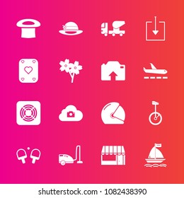 Premium set with fill vector icons. Such as vacuum, photo, cement, concrete, poker, sport, biker, supermarket, board, flower, equipment, hat, sakura, cloud, airport, play, tennis, construction, market