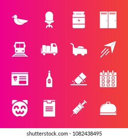 Premium set with fill vector icons. Such as timetable, medical, wildlife, restaurant, glass, sky, education, calendar, erase, cat, dentist, asian, cute, food, package, nutrition, health, armchair, red