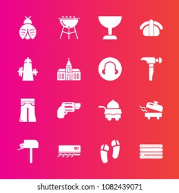 Premium set with fill vector icons. Such as pants, food, gun, grill, sandwich, elegant, search, post, woman, bedroom, message, burger, butterfly, bed, air, fly, sushi, equipment, glass, cheeseburger