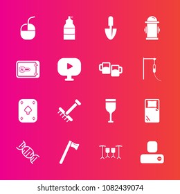 Premium set with fill vector icons. Such as hydrant, drum, social, poker, internet, human, computer, red, video, bank, water, equipment, gardening, mouse, hammer, department, money, finance, dna, tool
