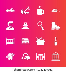 Premium set with fill vector icons. Such as finance, tow, drink, electric, banking, laboratory, domestic, truck, food, boy, delivery, money, home, tool, table, technology, chat, business, furniture