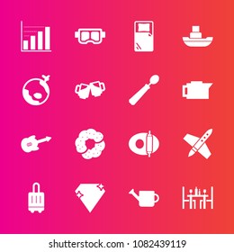 Premium set with fill vector icons. Such as doughnut, jewel, luggage, gem, can, diamond, bag, plane, airport, plant, coffee, data, ocean, sea, sweet, gardening, travel, dessert, spaceship, space, mask