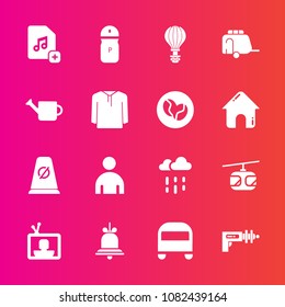 Premium set with fill vector icons. Such as war, male, parachute, pepper, seasoning, sign, rain, screen, man, science, rainy, file, music, alert, bell, blue, parachuting, jump, sky, television, alarm