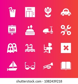 Premium set with fill vector icons. Such as textbook, entrance, doughnut, education, floral, car, eye, document, sea, lift, spring, transportation, travel, flower, transport, water, drink, blossom