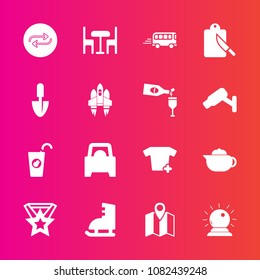 Premium set with fill vector icons. Such as replace, car, shirt, substitute, location, restaurant, kitchen, sorcery, clothes, shovel, juice, fresh, winter, map, furniture, transport, fruit, travel