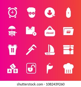 Premium set with fill vector icons. Such as fashion, open, account, protection, time, style, security, chief, service, reparation, shirt, hipster, water, faucet, alarm, alphabet, unlock, retro, wind