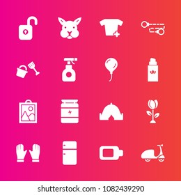 Premium set with fill vector icons. Such as bike, outdoor, shovel, sport, sprayer, spray, refrigerator, fitness, blossom, clothing, chain, glove, nature, bicycle, cycle, flower, spring, cute, bunny
