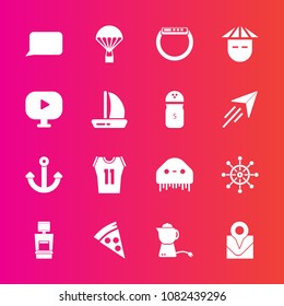 Premium set with fill vector icons. Such as japanese, scan, alien, drink, jump, basketball, people, nautical, food, machine, bubble, shirt, space, helm, wheel, smart, sky, parachuting, rudder, travel