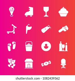 Premium set with fill vector icons. Such as location, footwear, transport, bucket, chair, interior, tap, home, slipper, sweet, floral, vehicle, human, map, armchair, candy, dessert, glass, blossom