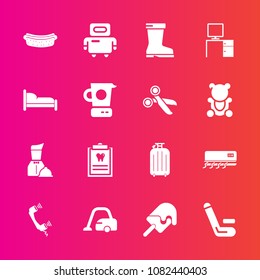 Premium set with fill vector icons. Such as domestic, technology, air, sweet, dentistry, cleaner, android, patient, meat, competition, ice, cyborg, desk, luggage, hotdog, home, bag, office, dentist