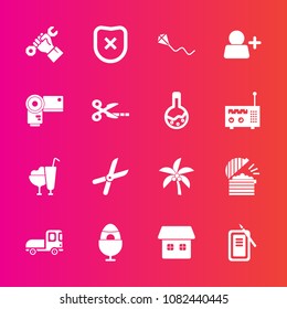 Premium set with fill vector icons. Such as summer, easter, closed, joy, spring, construction, helmet, industry, ice, food, restaurant, palm, holiday, suzuri, chef, decoration, security, truck, tool