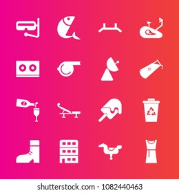 Premium set with fill vector icons. Such as water, white, recycling, music, boot, trash, sea, casette, food, house, red, whistle, summer, cream, ice, bicycle, sweet, drink, fish, horse, kid, garbage