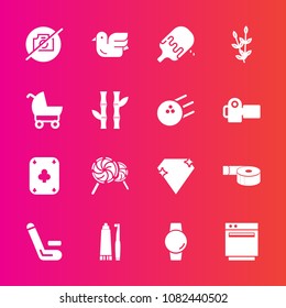 Premium set with fill vector icons. Such as sticky, championship, gem, cricket, match, food, nature, animal, watch, lollipop, jewel, wildlife, adhesive, diamond, toothbrush, camera, harvest, gadget