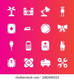 Premium set with fill vector icons. Such as monster, hygiene, universe, old, palm, equipment, mobile, telephone, cinema, summer, light, alien, lantern, health, video, industrial, boiler, tropical, ufo