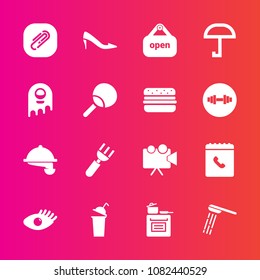 Premium set with fill vector icons. Such as water, hygiene, bath, paperclip, waiter, shop, paper, face, service, book, beauty, screen, restaurant, beautiful, open, fork, clip, bathroom, oven, knife